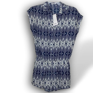 WOMEN'S Grifflin Paris Blue Cream Aztec Print Sleeveless Romper Size large NWT